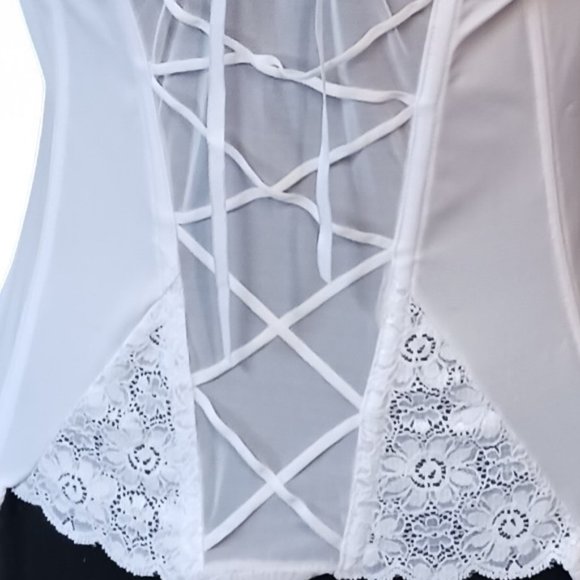 Lace and Mesh Adjustable Lace Up White Corset Garter Lingerie Size L - Picture 10 of 10